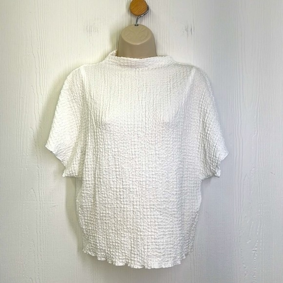 Zara - Gauze White Mock Neck Flowy Lightweight Short Sleeve Top Size Small - Picture 2 of 10
